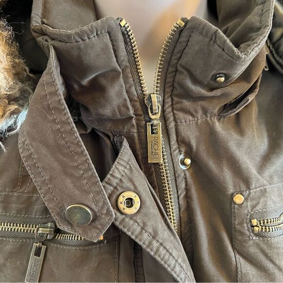 Olive Green Winter Coat ~ Rachel Roy ~ Fur Trim Hooded Jacket ~ Women’s M ~ EUC - Picture 5 of 13